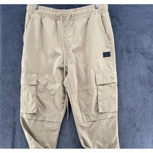 GLY Men's Cargo Jogger Pants Beige XL Elastic Waist Drawstring Tapered Casual